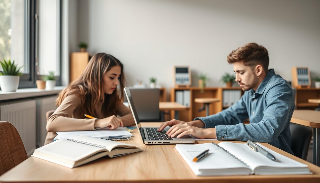 Student using learning strategies while studying